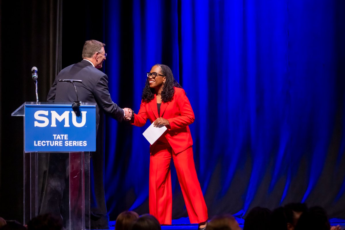 LynnPinker's tweet photo. During SMU’s Tate Distinguished Lecture Series in Dallas, U.S. Supreme Court Justice Ketanji Brown Jackson spoke about the importance of protecting an independent judiciary and preserving public trust in the courts. Learn more about the lecture here: https://t.co/gK9BfzdYQx https://t.co/eXZyUT3TWj