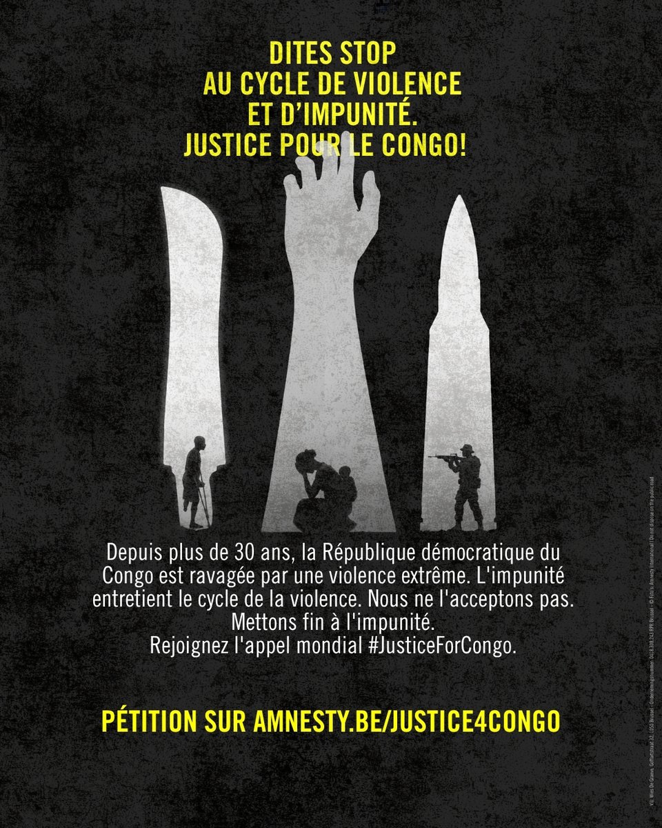 amnestybe's tweet photo. Aujourd’hui, nous exprimons notre solidarité avec le peuple de la République démocratique du Congo

Nous réclamons justice et la fin de l'impunité pour les atrocités qu’il subit depuis des décennies.

Pétition sur https://t.co/Fjx6KlyvcD

#Justice4Congo https://t.co/lSVhHibpFv
