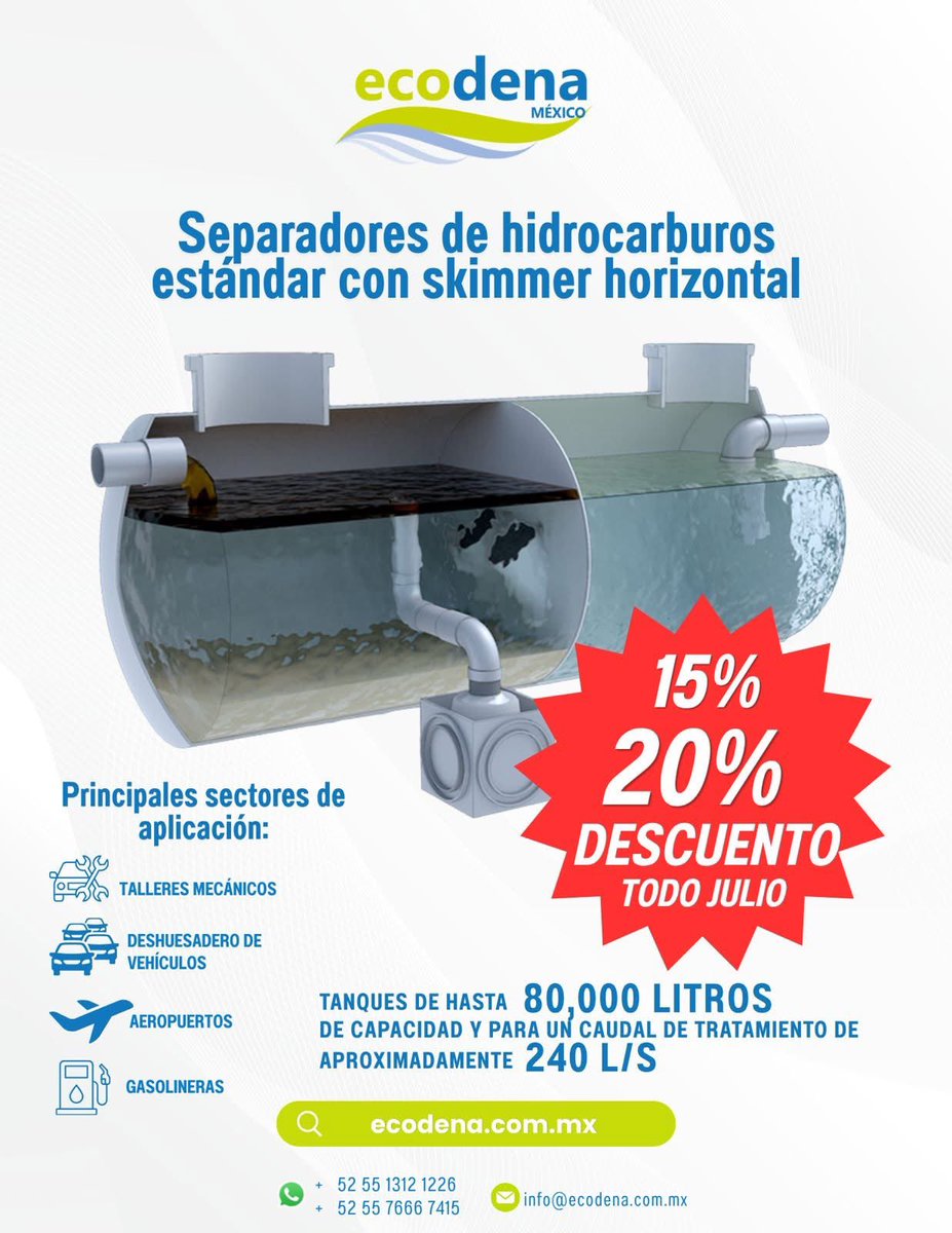 ECODENAmx's tweet photo. 💧 ¡Optimiza el tratamiento de aguas en tu negocio con la mejor tecnología y un descuento especial durante todo julio! 📲 ¡Contáctanos hoy mismo y cotiza tu equipo!
🌐 Web: https://t.co/ech5g7h2QW
💬 WhatsApp / Tel:
+52 55 1312 1226
+52 55 7666 7415
✉️ Correo: info@ecodena.com.mx https://t.co/eWi1lwESId