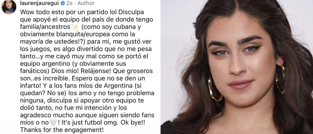 RealTimeRating's tweet photo. La cantante estadounidense Lauren Jauregui: "Soy blanquita europea, como la mayoría de ustedes. Me cayó muy mal cómo se portó el equipo argentino. Qué groseros que son, es increíble". https://t.co/VEs8jMTkp2