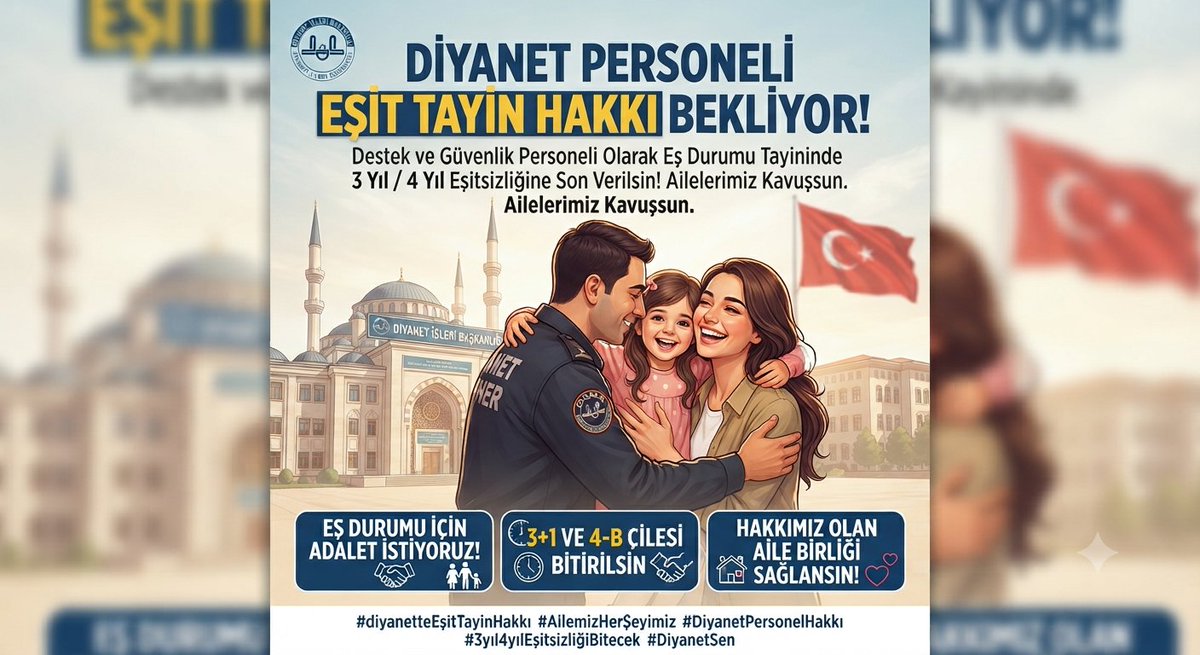 aylingoktas3's tweet photo. Bölünen aileler birleşsin, Diyanet'te eşit tayin hemen şimdi gelsin!
#diyanetteEşitTayinHakkı https://t.co/OHHQIxya6P