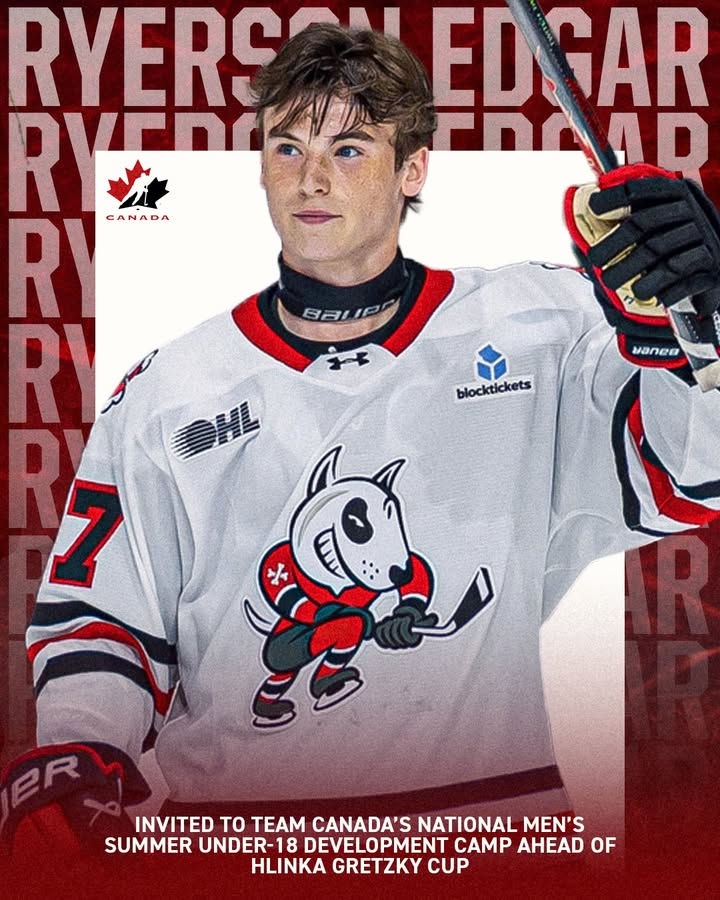 OHLIceDogs's tweet photo. EDDY IS OFF TO EDMONTON. ✈️

Congratulations and best of luck to IceDogs Sensation, Ryerson Edgar, on being invited to @hockeycanada's National Men's Summer U-18 Development Camp ahead of the #HlinkaGretzkyCup!

📰 READ MORE: https://t.co/bGF3XVuTeW

#DogCountry https://t.co/V1GBJGV29o