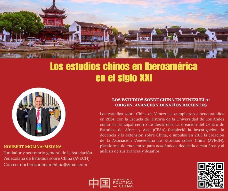 Observatoriod17's tweet photo. 📚Nos acercamos al cierre de este recorrido por "Los estudios chinos en Iberoamérica en el siglo XXI”
Descubre el capítulo "Los estudios sobre China en Venezuela: origen, avances y desafíos recientes”
De @norbertmolina
🔎Disponible en #OPCh y #AVECH
#EstudiosChinos https://t.co/T9Moqg4SBZ