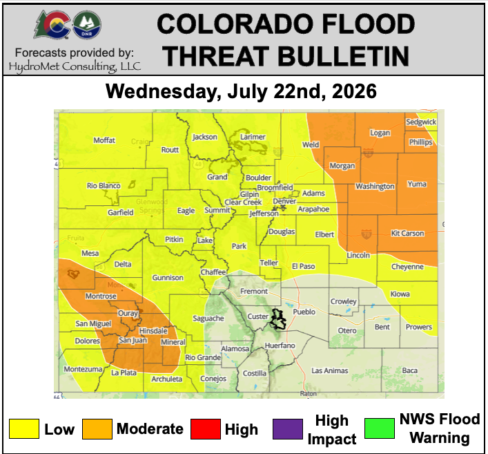 COFloodUpdates's tweet photo. #FTB: Widespread PM showers and thunderstorms across most of the state. A MODERATE #COflood remains, with the #COFlood threat expanding over the plains with the potential for overnight storms. #cowx #monsoon

Read the forecast details: https://t.co/ovmOkzPSzC https://t.co/9qCld1hnK6