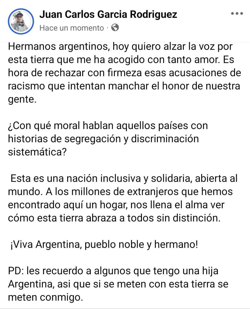 juancarlosegr's tweet photo. Aca no hay mas debate, conozco suficientes países para entender dónde hay racismo y donde no. https://t.co/N8c4CmYDbC