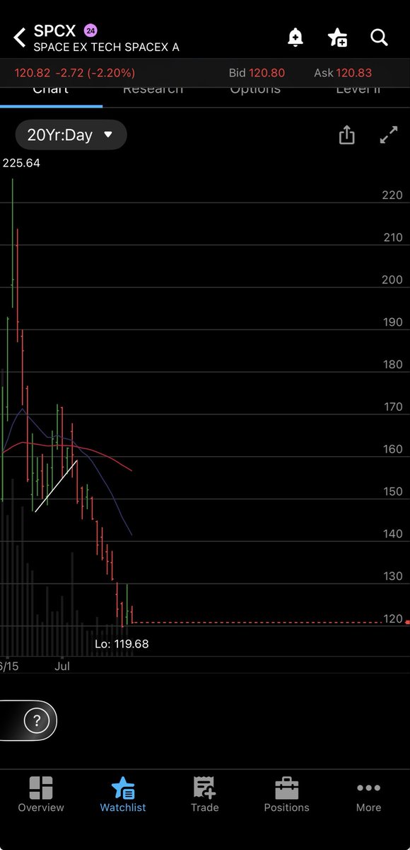 TaylorEquityGrp's tweet photo. @Mr_Derivatives Bear flag and straight sell off, maybe tsla earnings today will help boost this $SPCX $TSLA https://t.co/NUKKXBsYdT