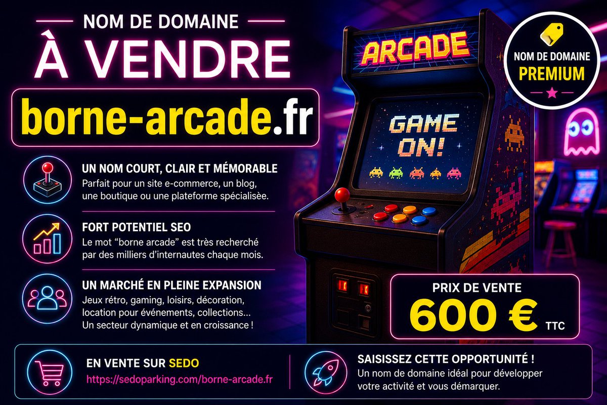 domainia_fr's tweet photo. 🏡 Nom de #domaine à vendre : https://t.co/ja0zKsiqcA
💶 Disponible sur Sedo au prix de 600 € TTC
🔗 https://t.co/ux5BxVycqI
📊 Selon https://t.co/wSBq0jOqBr
🔍 « borne arcade » : 9900 recherches/mois
🔍 « borne d'arcade » : 14.800/mois
#bornearcade #bornedarcade #jeuvideo https://t.co/nScEoT77S2