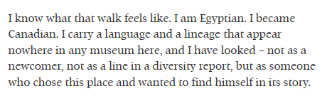 sarkonakj's tweet photo. The problem with bringing over too many people too fast is that it cultures this attitude among newcomers: "I'm just as Canadian as you guys, so my lineage deserves recognition in your museums even though I've been here less than a generation." https://t.co/V1nP96AdvM