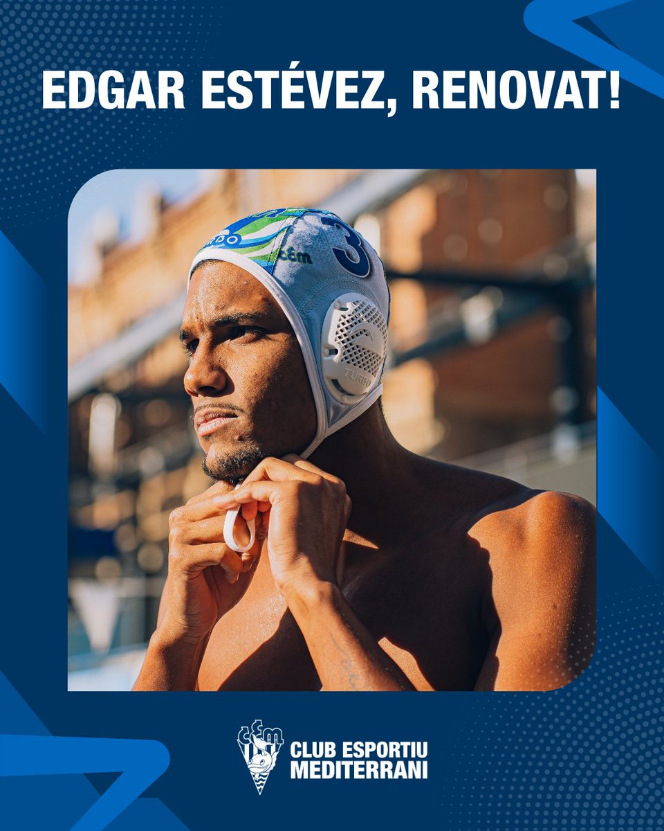 CEMediterrani's tweet photo. Edgar Estévez continuarà defensant els nostres colors. 🤽

El jugador ha renovat el seu compromís per una temporada més i afrontarà la seva setena campanya amb nosaltres, consolidat com una peça clau del primer equip masculí.

Continuem creixent junts! 💙💚

#CEMediterrani https://t.co/9sLQttqeJk