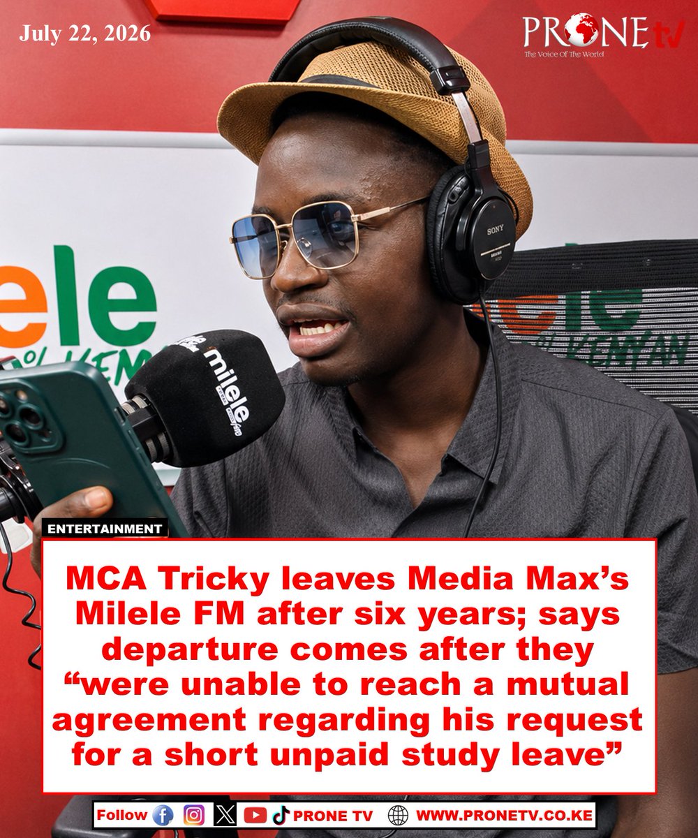 pronetvkenya's tweet photo. MCA Tricky departs Milele FM after six years. https://t.co/m6JtRD63RE