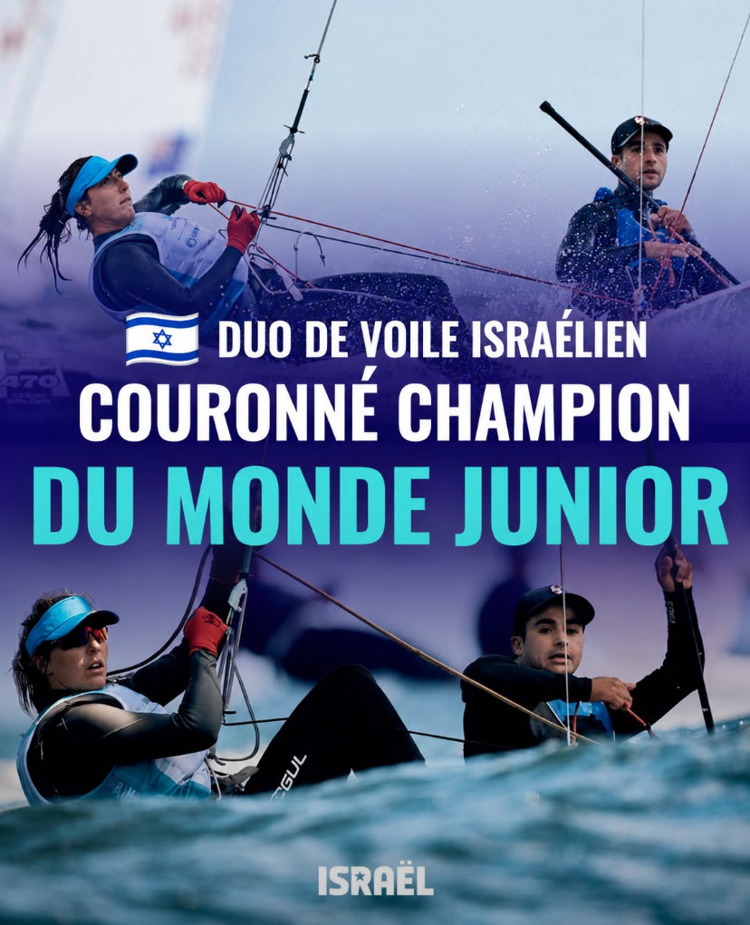 IsraelinSenegal's tweet photo. Une performance exceptionnelle pour la voile israélienne. 

⛵🇮🇱🥈Roy Levi et Ariel Gal ont remporté la médaille d'argent aux Championnats du monde juniors de 470, disputés à Gdynia, en Pologne, terminant 
vice-champions du monde à l'issue d'une lutte haletante pour le titre.

Le duo israélien, champion du monde junior en titre, était à égalité avec ses rivaux avant la dernière manche. Le titre s'est finalement joué à moins d'une longueur de bateau.

Une performance remarquable. 👏📸 Association israélienne de voile
