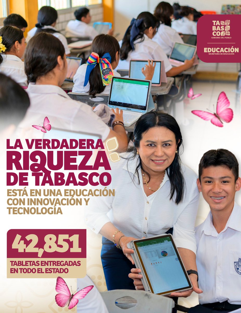SETabasco's tweet photo. 💻 La riqueza de Tabasco está en una educación con innovación y tecnología.

📱 Con la entrega de 42,851 tabletas, el Gobierno del Pueblo, encabezado por el gobernador @TabascoJavier, impulsa más oportunidades de aprendizaje para las y los estudiantes. https://t.co/oqPZ6soXow