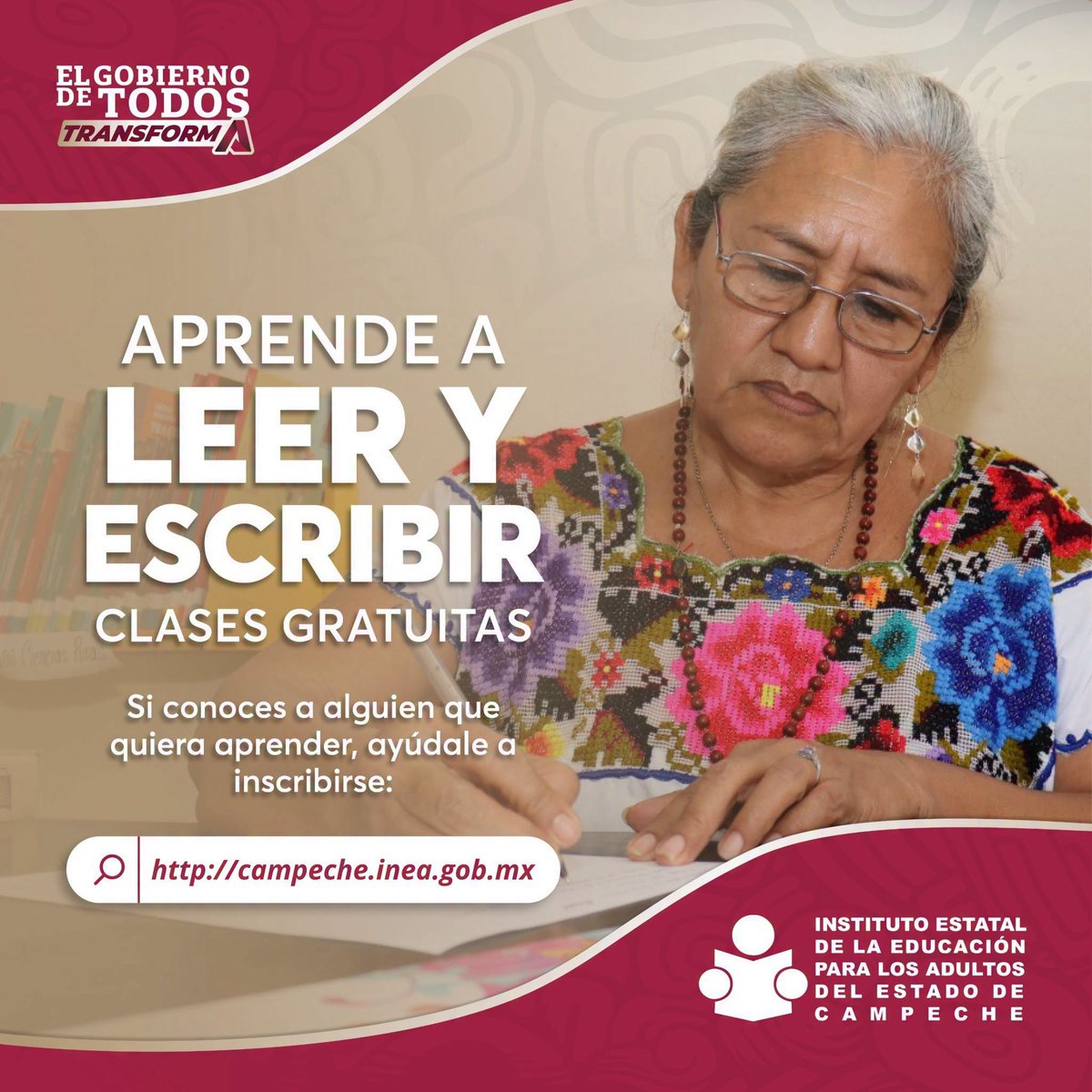 IngJSanmiguel's tweet photo. Saber leer y escribir #Transforma.✍🏼
Con el @IEEA_CAMPECHE se puede aprender gratis.📖
Si conoces a una persona que no ha tenido la oportunidad, ¡ayúdale a dar el primer paso! ✨
Inscripciones aquí👉🏼 https://t.co/ldVCrif4DY
#ElGobiernoDeTodosTransforma #Campeche
@LaydaSansores https://t.co/Mu5dLboBu3