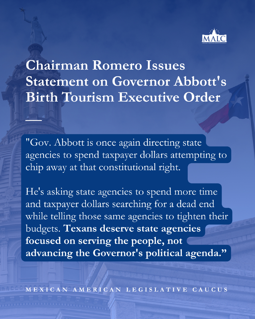 MALCTx's tweet photo. Gov. Abbott has signed E.O. GA-57 directing multiple TX state agencies to investigate alleged birth tourism and pursue enforcement against healthcare providers and businesses, less than a month after the SCOTUS reaffirmed birthright citizenship.

Read our statement below. #txlege https://t.co/QAtk6a3fvO