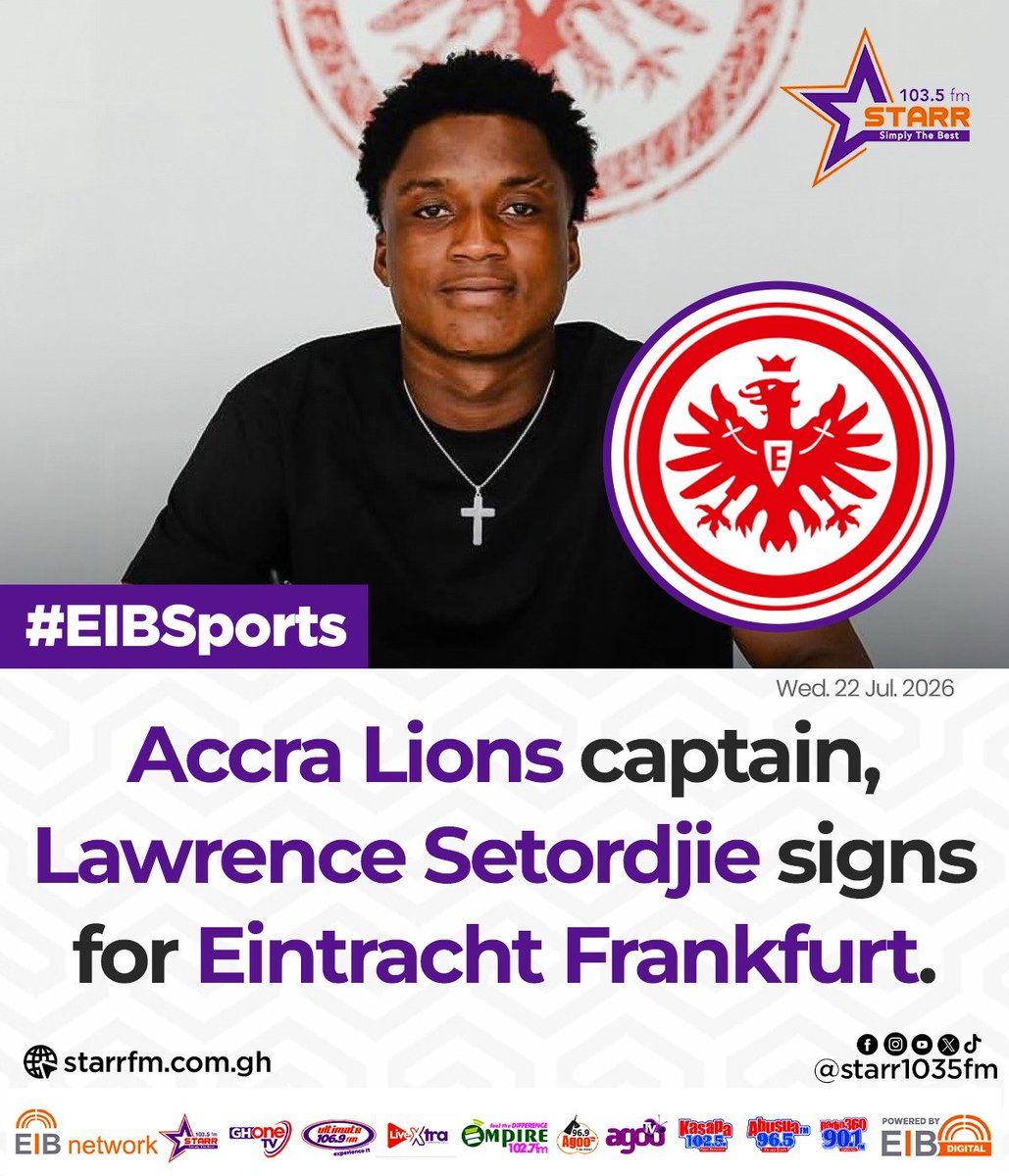 ghonetv's tweet photo. Accra Lions captain, Lawrence Setordjie signs for Eintracht Frankfurt...

#StarrFM
#GHOneNews #EIBNetwork
#GHOneTV #NewsAlert https://t.co/GCytT1mfOg