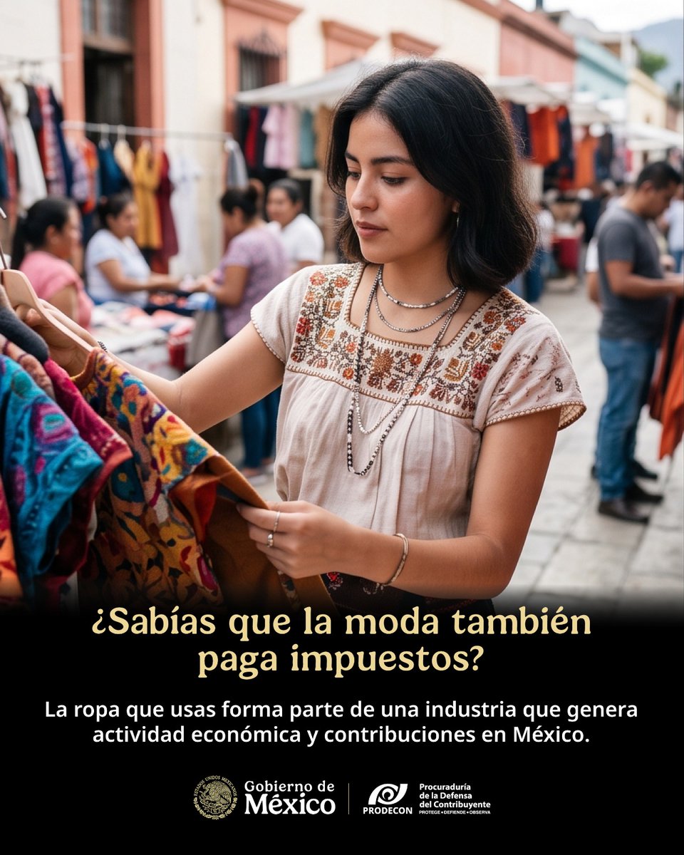 ProdeconMexico's tweet photo. 💡 #ProdeDato

¿Qué tienen en común una playera, un vestido y los impuestos? 👕👗

La moda no solo marca tendencias; también impulsa la economía y contribuye al desarrollo del país a través del cumplimiento de las obligaciones fiscales. 📈

Descubre por qué la industria de la moda también es parte del crecimiento de México. 🇲🇽

#PRODECONProtegeTusDerechos