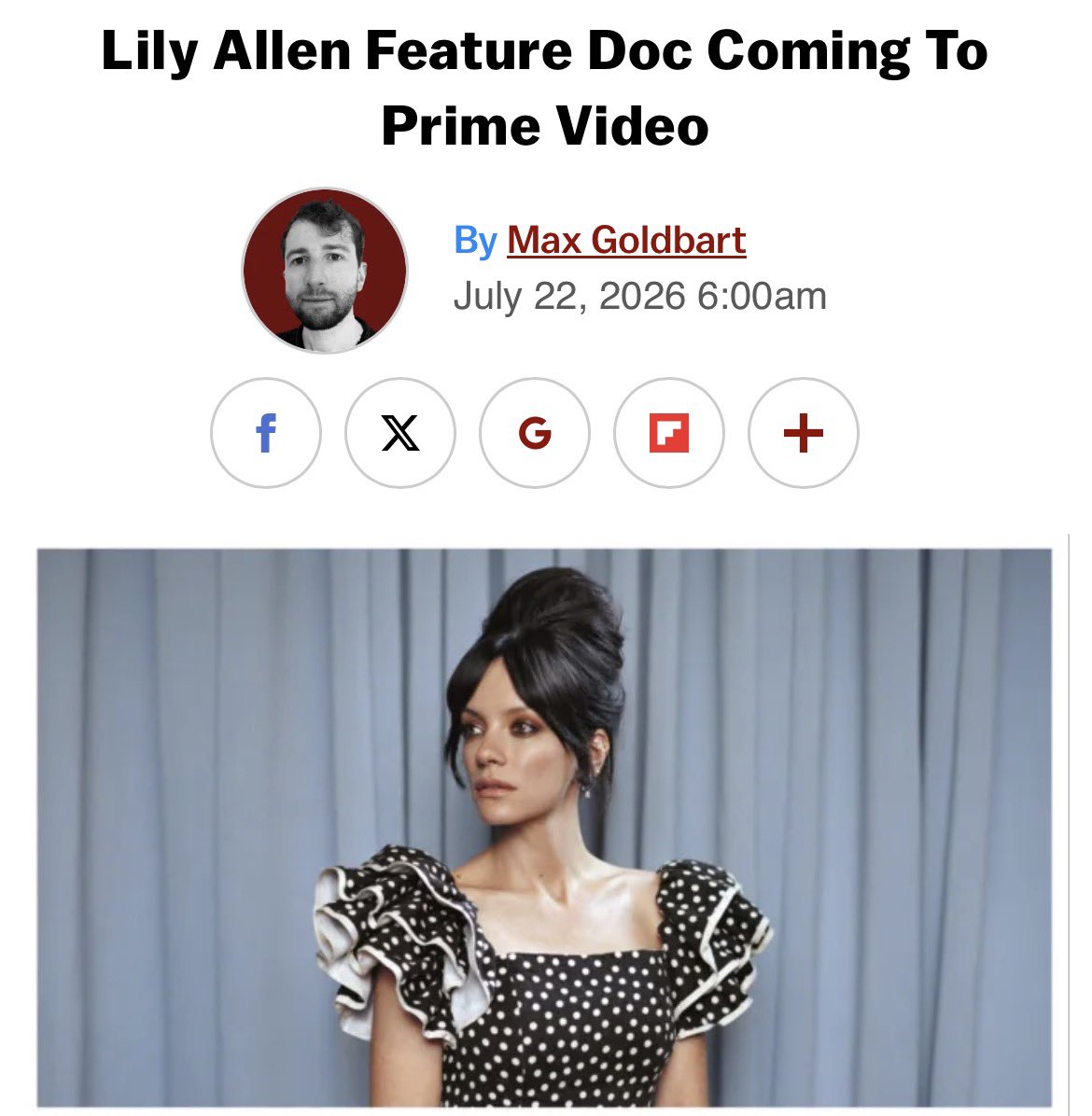 LilyAllenHQ's tweet photo. Prime Video is set to release a Lily Allen documentary, according to Deadline.

The movie will launch on Prime Video and in cinemas globally. The documentary will cover Lily’s journey from MySpace to the present.

Read more: https://t.co/8N5BsbWoRl https://t.co/EyVbc09iZP