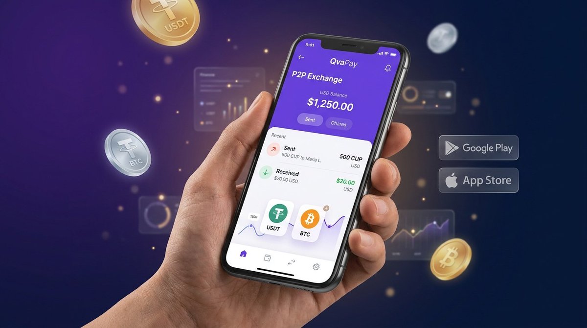 QvaPay's tweet photo. Tu money ya no cabe en el navegador: ahora vive en tu bolsillo. 🚀

QvaPay ya tiene apps móviles para Android y iOS: P2P más rápido, recargas ETECSA a Cuba en segundos, envíos en USDT sin complicaciones y notificaciones al momento de cada movimiento.  
Protege tu cuenta con passkeys y mueve tu dinero entre Cuba y el mundo de la forma más cómoda, directa y segura. 💳🌍  

📱 Google Play: https://t.co/fCd5do75cQ  
🍎 App Store (TestFlight): https://t.co/ZWvoH0qutF  

Descárgala hoy, inicia sesión y conviértete en parte de la comunidad que mueve su dinero sin miedo ni demora. 🔓