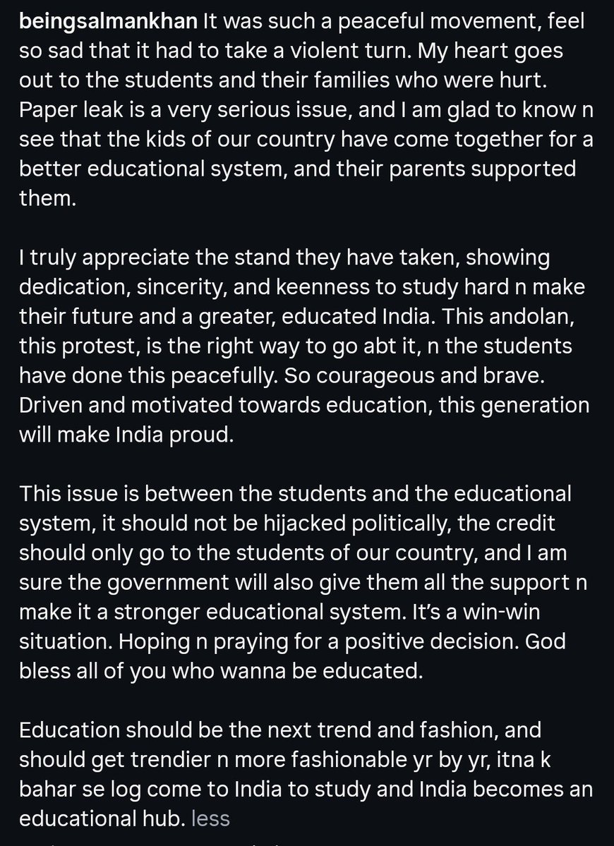 imzaid40's tweet photo. #SalmanKhan expressed his opinion over the #StudentsProtest 

#NeetProtest #CJP https://t.co/wjJk1fsi7i