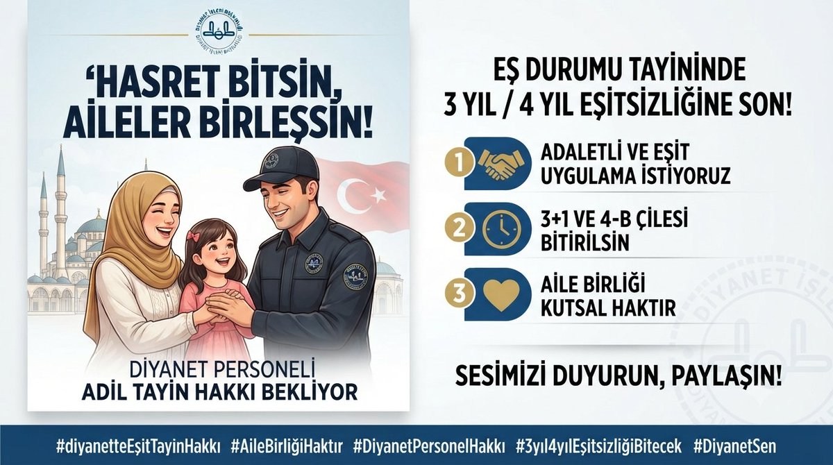 aylingoktas3's tweet photo. #DiyanetteEşitTayinHakkı 3 yılın sonunda eş durumu tayini istiyoruz aile birliğimizi korumak istiyoruz @diyanetbasin @DIBSafiArpaguss 
#DiyanetteEşitTayinHakkı https://t.co/4Xh5plFx0Q