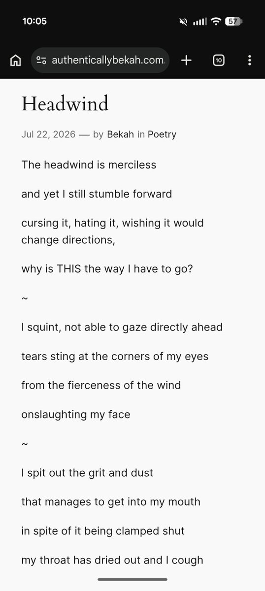 Authenticbekah's tweet photo. Recently the #vss365 #prompt was #headwind. I intended to write a short, tweet-able poem but it expanded into something much longer, so I decided to post it on my writing blog. Below is a short excerpt. 👇 To read the whole poem, see the 🔗 in my b!0 or the tweet below. 😊 https://t.co/FyZ2A0ISqY