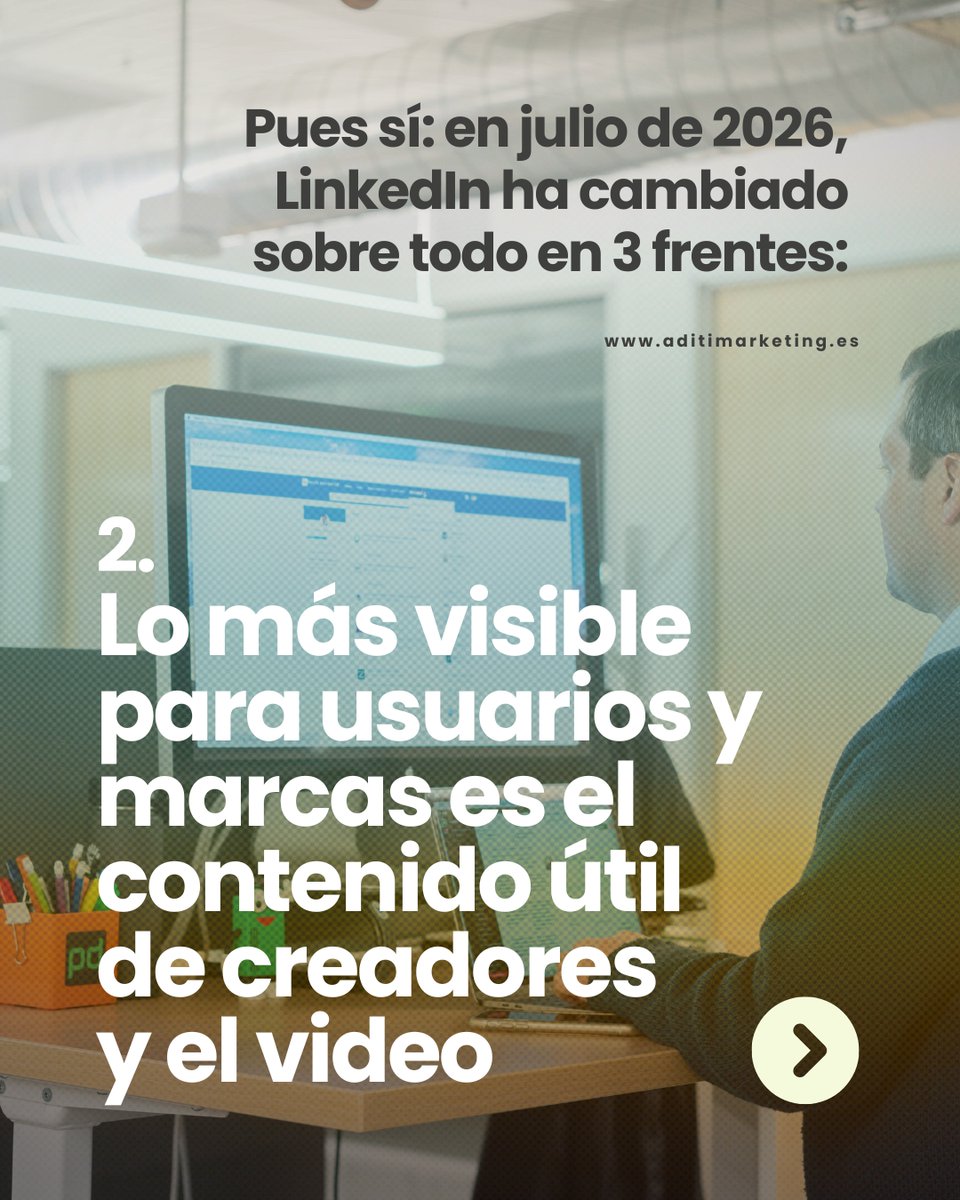 aditimarketing's tweet photo. Pues sí: en julio de 2026, #LinkedIn ha cambiado sobre todo en 3 frentes: más foco en creadores, nuevas señales de rendimiento más allá del “me gusta” y bastantes ajustes #Agencia #ADitiMarketingDigital #estrategia #negocios #linkedin https://t.co/p4q4ShtfZ9 https://t.co/eUKbtk9GLc