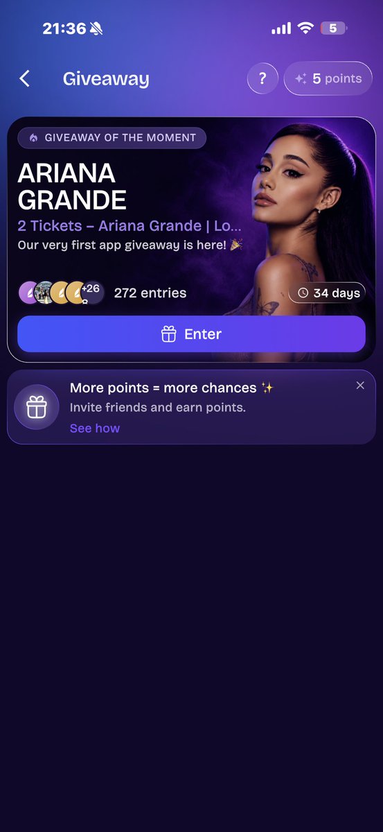 livitappp's tweet photo. Make sure to enter into our first giveaway inside the app

The more point you bid, the more chance you have 🙌🏼

2 tickets for Ariana Grande 1st september (closing show) to win 

1 winner - draw 25th of August

Good luck all 🍀🤞🏼 https://t.co/TqS3nqauC5