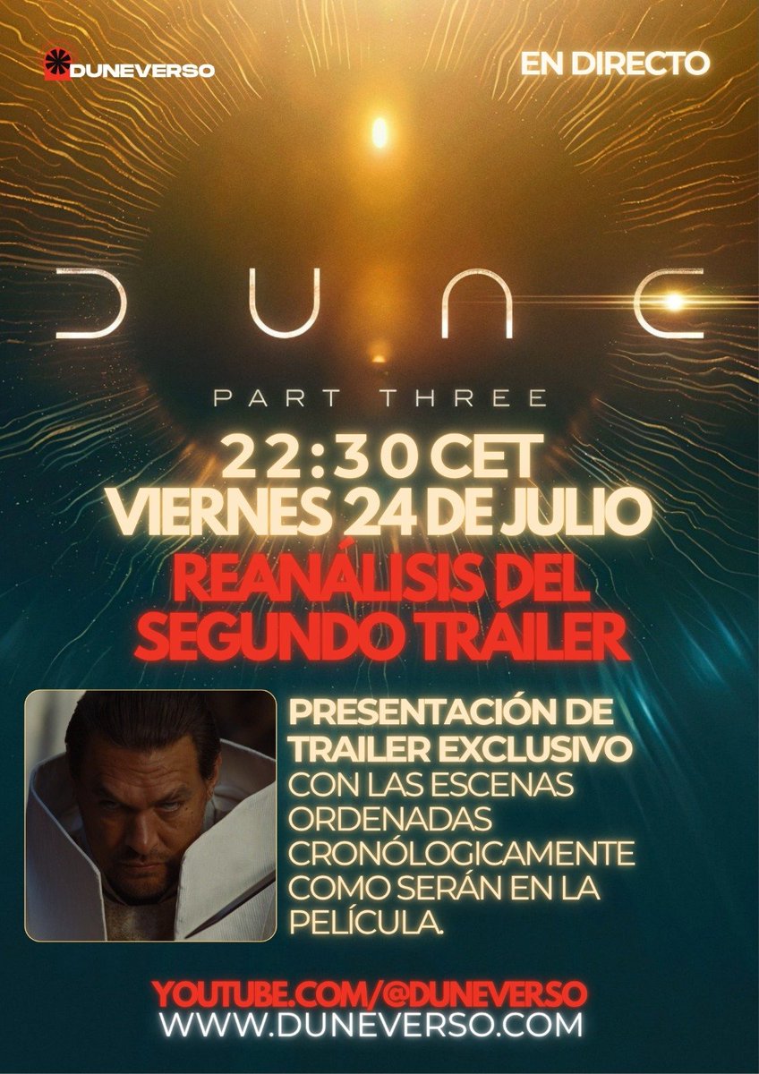 DuneSpanish's tweet photo. No os perdáis este Viernes 24 un nuevo análisis de #Duneverso sobre el segundo trailer de #Dune Parte 3: https://t.co/9tkPN5yOxm https://t.co/FvsBPxAQqb