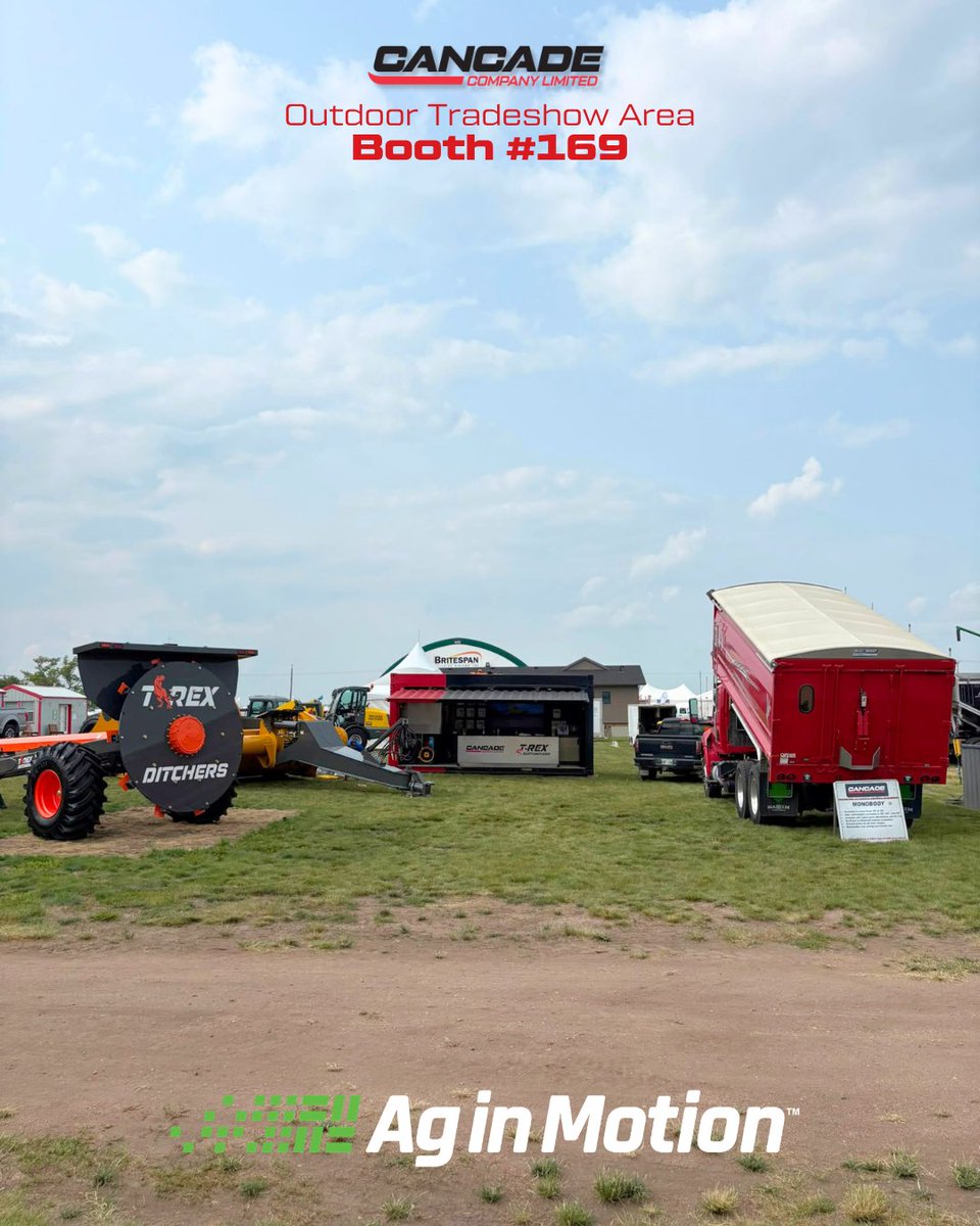CancadeLtd's tweet photo. Ag in Motion 2026 is underway!

Stop by Booth #169 to see one of our Grain Truck Monobodies in person, along with the T-Rex 1230 Scraper and T-Rex Ditcher.

Three impressive builds, all in one spot. 😎

@AginMotion 
#AIM26

@TRexDitchers 
@CancadeLtd https://t.co/SqXu6AzHz9
