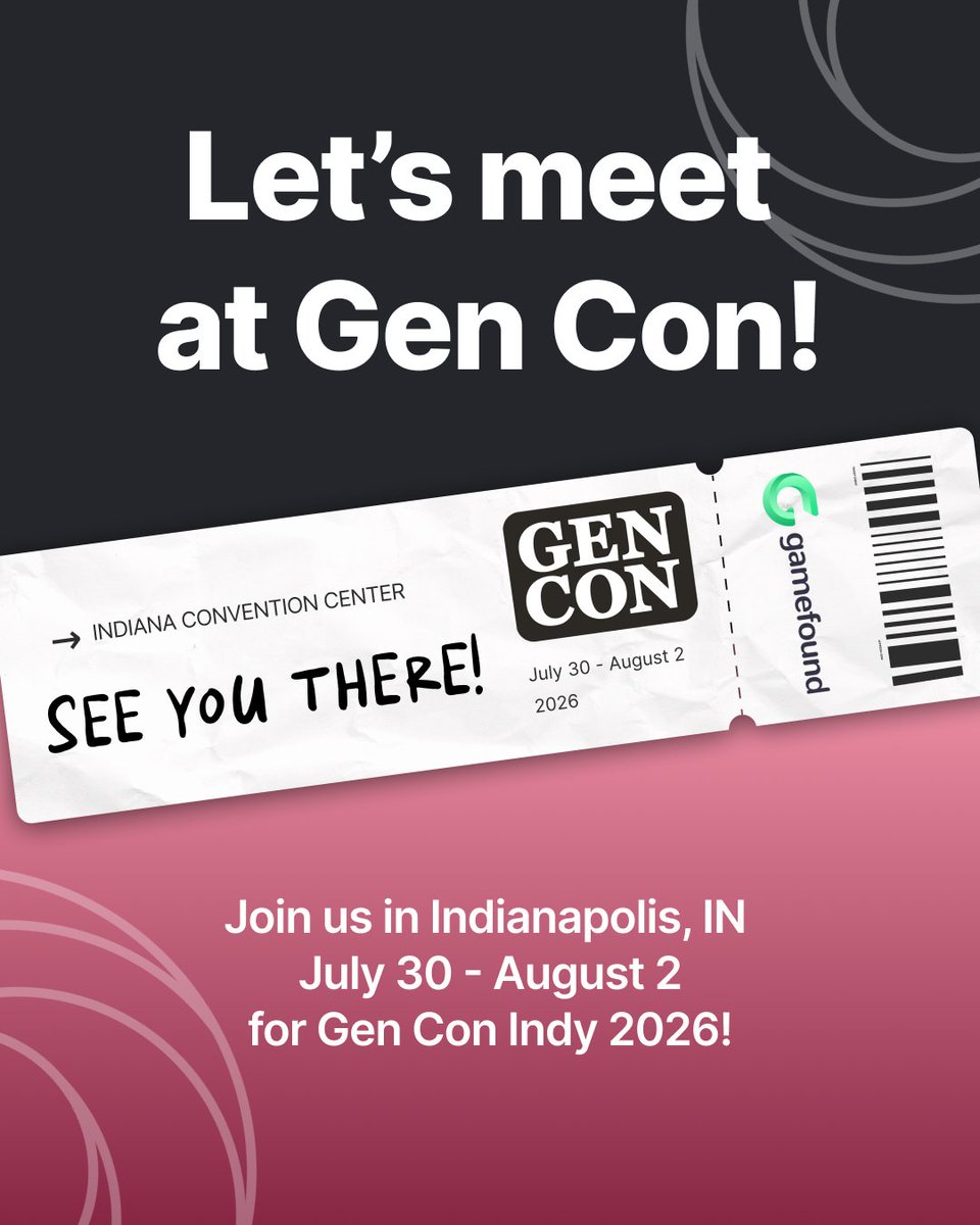 gamefound's tweet photo. 🎲 Gen Con 2026, here we come!

If you're attending, make sure to stop by the Gamefound booth to say hello, or book a meeting with our team to talk about your next crowdfunding campaign.

📅 Book a meeting: https://t.co/Hhwcdu5Nqx

See you there! https://t.co/r3L66MeV5C