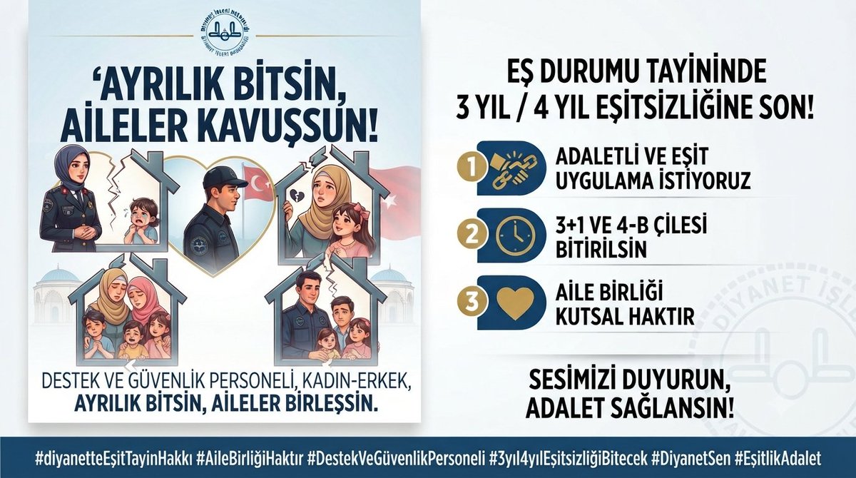aylingoktas3's tweet photo. Benzer unvanlardaki kamu çalışanları gibi, kurumumuzda da eş durumu tayin hakkının adil, eşit ve kesintisiz bir şekilde uygulanması; binlerce personelin "gönül huzuruyla" görev yapabilmesi için şarttır
#diyanetteEşitTayinHakkı
@diyanetbasin 
@Diyanet_Sen 
#DiyanetteEşitTayinHakkı https://t.co/AvpiU1kFzz