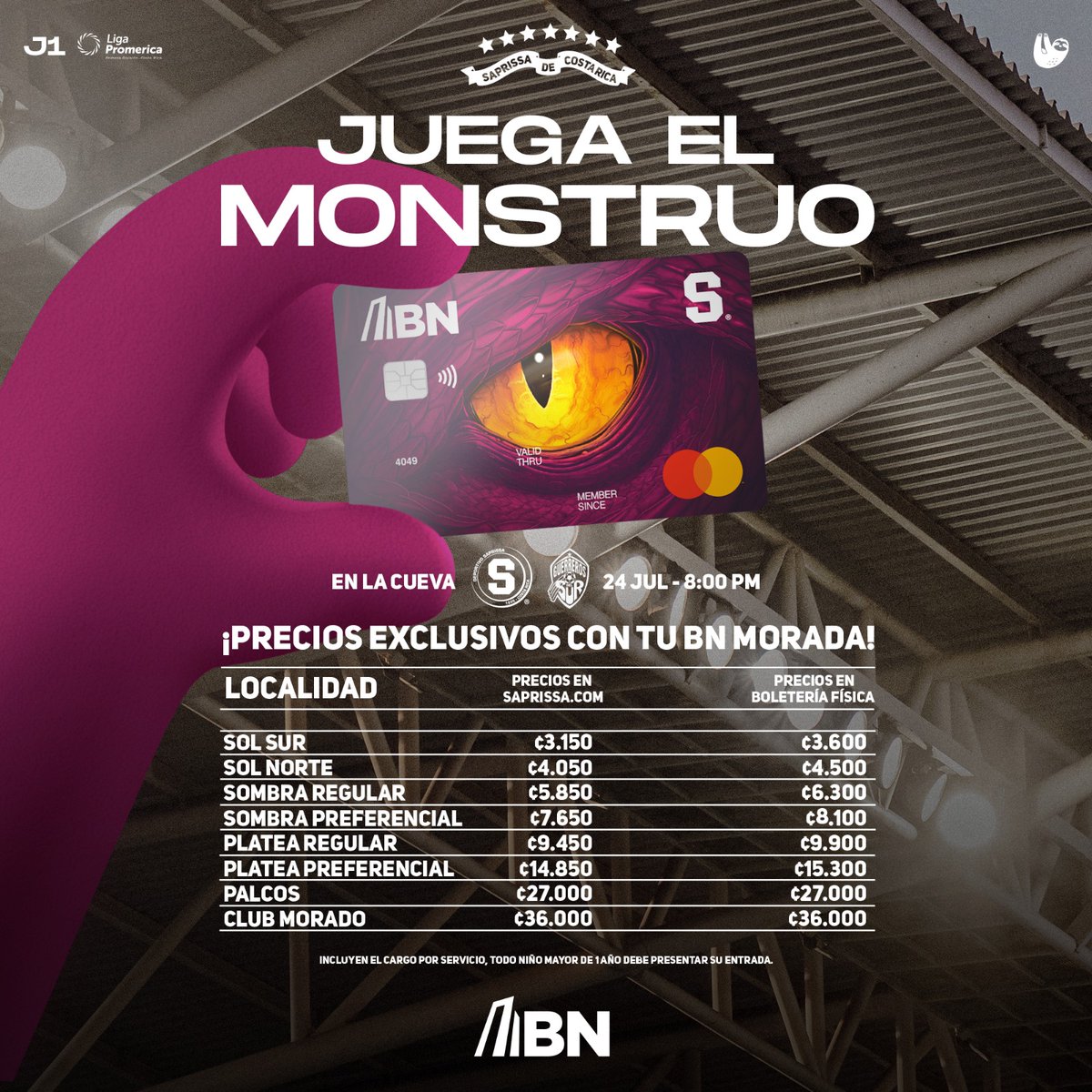 SaprissaOficial's tweet photo. ¡VOLVEMOS! 💜 Recordá que podés utilizar tu BN  Morada del Banco Nacional ✨

🎟️ Entradas disponibles en https://t.co/hjbx91Un5O https://t.co/QpMH3CUEi4
