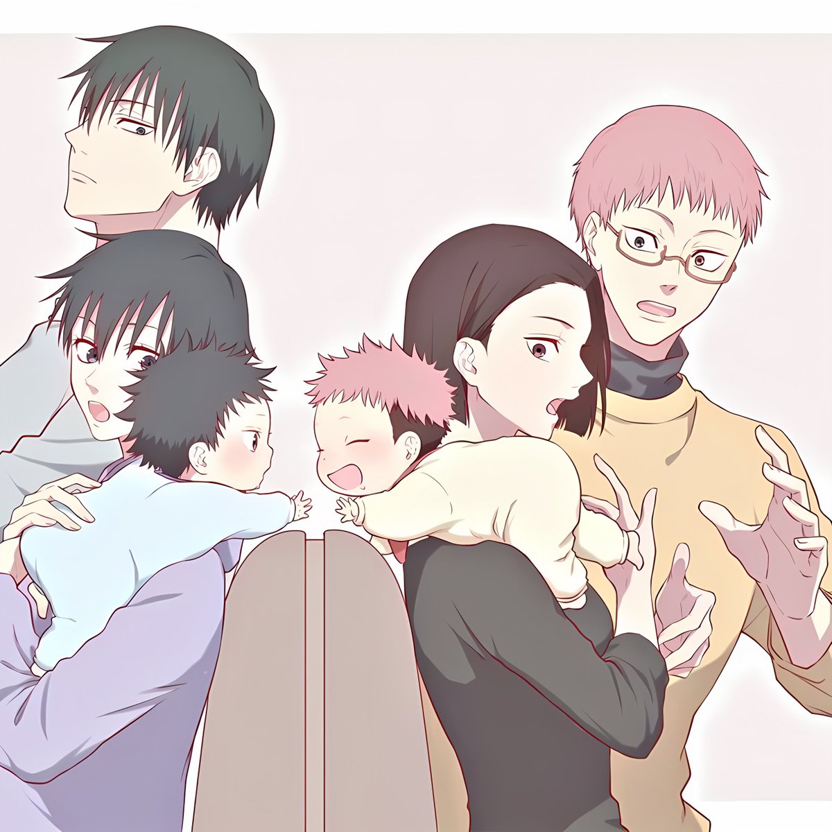 Dahaka_x's tweet photo. Babies on duty, parents completely overwhelmed! 😭🍼

Artist - itou en (enenito ju)
#JJK #FANART #FAMILY https://t.co/e32n8iVDKD