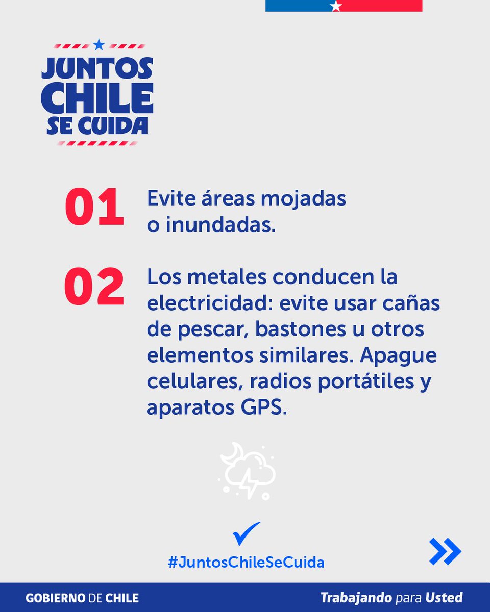 MinagriCL's tweet photo. ⛈️⚡ En caso de tormentas eléctricas, la prevención es clave para proteger a quienes trabajan en el sector agrícola.

Mantente informado de las alertas emitidas por @Senapred y sigue siempre las indicaciones de las autoridades. https://t.co/6VaRtYesvO