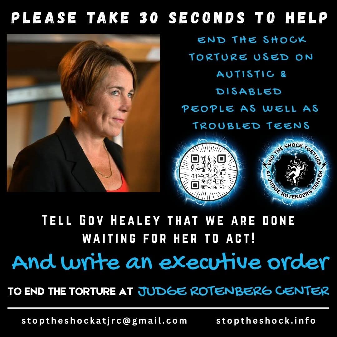 Demandin_Justis's tweet photo. 🚨🚨30 Second - CALL TO ACTION‼️

Judge Rotenberg Center (JRC) Canton, MA USES PAINFUL SKIN SHOCKS TO CONTROL BEHAVIOR OF AUTISTIC, DISABLED &amp; TROUBLED TEENS RESIDENTS!

It's time our Governor step up and make it stop! 🛑 

Link to pre written letter in comments https://t.co/LpAvNFIFzX