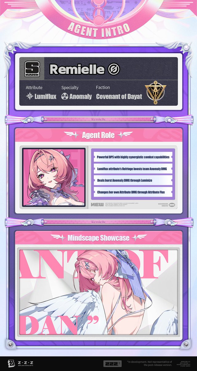 ZZZ_EN's tweet photo. Agent Mechanics Intro | Remielle

The update is almost complete...
Combat-related information for Remielle has been recorded in the database. Key content analysis complete. Please take a look.

"Let's move... Before it's too late."

▼Details
https://t.co/fR3D0gGDsw

#ZZZ2ndANNI
#Remielle
