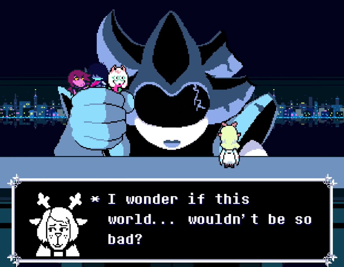 scruffleo's tweet photo. a princess of the light world who yearns for the dark and a 'prince' of the dark world who yearns for the light

they are parallels even down to the type of magic they use 😭 toby fox let them interact PLEASE and my life is yours https://t.co/zCy61msVQh