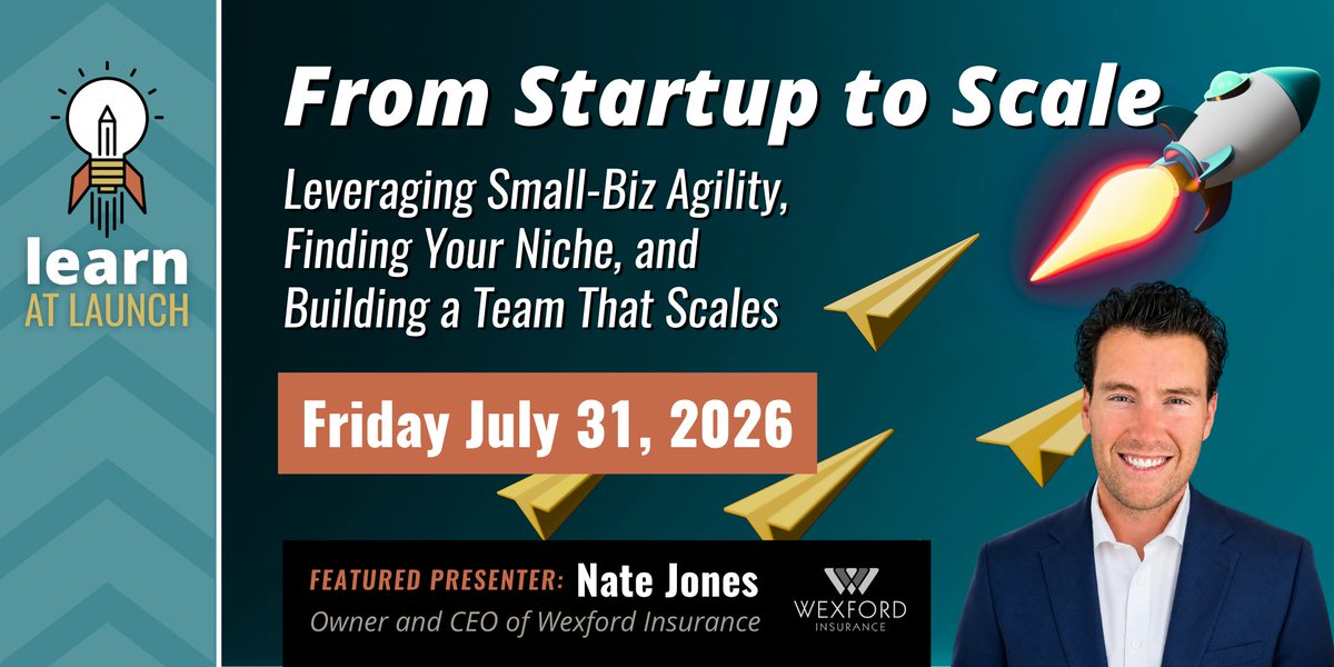 LaunchFishers's tweet photo. Replacing your income is easy. Scaling past yourself is where the real work begins. 💡

At July’s #LearnAtLaunch, we're hosting Nate Jones of @wexfordins to cover: 
⚡️ Moving from solopreneur to scaler 
⚡️ Stealing market share using startup speed 
⚡️ Hiring fired-up talent

Join us next Fri 7/31 at 8:30am! RSVP: https://t.co/dyvpzTbQwm