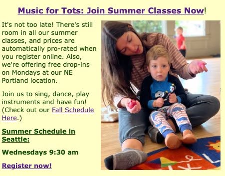 Miss_Char_Music's tweet photo. #MusicForTots #SummerSession runs thru August and class prices are automatically prorated based on when you register.
Register now or try a class free: https://t.co/R2Nok6ckn1
Fall schedule: https://t.co/RVkVQGYQM5
#Seattle #SingDancePlay #MakeMusic #MakeNewFriends https://t.co/bJBdsRfmkX