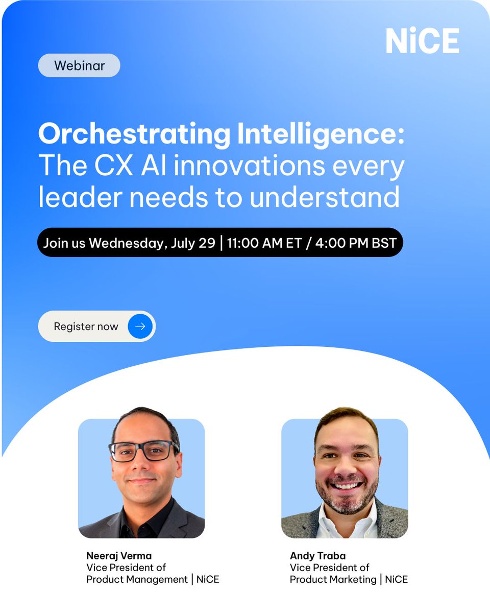 NICELtd's tweet photo. AI is giving CX teams more options than ever. The challenge is knowing what fits your business, what can wait, and what will actually make a difference.

Hear about the capabilities organizations are evaluating today and the decisions shaping enterprise CX: https://t.co/z0sSHPC1ij