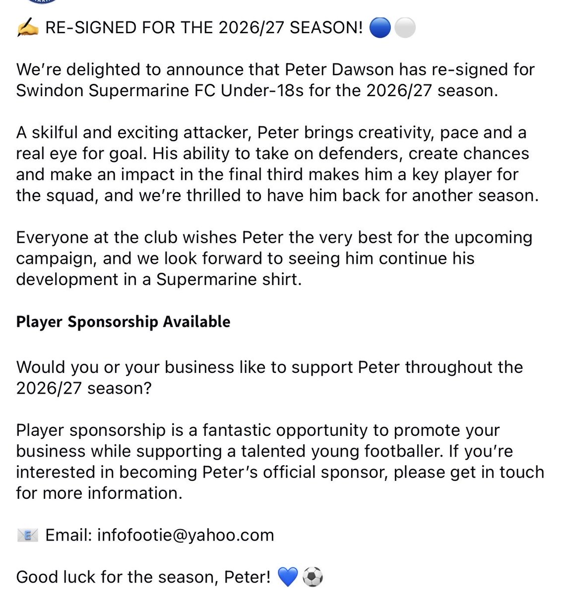 ssyfcunder13's tweet photo. RE-SIGNED FOR THE 2026/2027 SEASON #ssyfc https://t.co/fxw6h3x0rv
