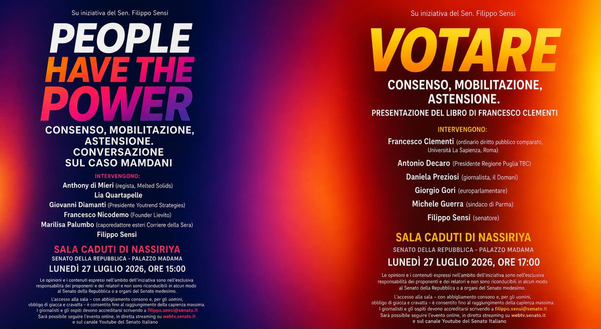 nomfup's tweet photo. Lunedì prossimo, al Senato. Un pomeriggio su voto, consenso, mobilitazione, partecipazione. Con molti amici ed esperti. L’architetto della vittoria social di Mamdani. Politici, sindaci, amministratori. Spin doctor. Se vi va, scrivetemi. Fuori fa 🔥. https://t.co/QLikVTthkX