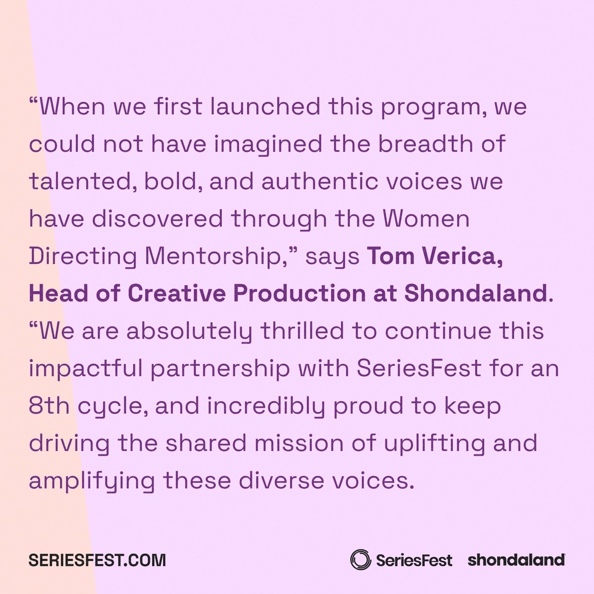 SeriesFest's tweet photo. SeriesFest &amp; @shondaland  are back for the 8th cycle of the Women Directing Mentorship: a competition built to discover aspiring women directors with bold, unique voices and give them a real launchpad for their careers.

Learn more &amp; apply at https://t.co/elle21PcI8 https://t.co/8VOFBMjLLI
