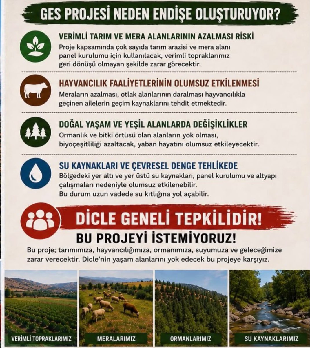 SalimEnsarioglu's tweet photo. Doğup büyüdüğüm ilçe olan Dicle (Piran)’ın Yeşilsırt Mahallesi (Bazbend) sınırları içerisinde, Özel bir şirket tarafından hayata geçirilmesi planlanan Güneş Enerjisi Santrali (GES) projesi, yerel kamuoyunda ciddi bir tepkiyle karşılanmıştır.

Bölge halkı; mera, tarım ve ormanlık alanların tahrip edilmesi, proje sürecinde oluşabilecek kimyasal atıkların su kaynaklarına karışarak halk sağlığını tehdit etmesi, ayrıca GES panellerinin yerleşim alanlarına çok yakın konumlandırılması nedeniyle ortaya çıkabilecek ısı artışı ve olumsuz mikroklima etkileri konusunda haklı kaygılarını dile getirmektedir.

Yerleşim alanlarına bu denli yakın bir noktada ve geniş çaplı ağaç kıyımına neden olacak nitelikte bir projenin hayata geçirilmesi kabul edilebilir değildir. Nüfus yoğunluğunun yüksek olduğu Yeşilsırt (Bazbend) bölgesinde, yerel halkın açık bir rızasının bulunmadığı ve yaşam alanlarının ciddi biçimde tehdit altında olduğu gerçeği dikkate alınmalıdır. Bu nedenle projenin yeniden değerlendirilmesi gerektiğine inanıyor; sürecin başından sonuna kadar takipçisi olacağımızı kamuoyuna saygıyla duyuruyoruz.

Yenilenebilir enerji yatırımlarının ve GES projelerinin yaygınlaşmasını elbette destekliyoruz. Ancak bu projede yaklaşık 311 bin güneş panelinin, yerleşim alanlarının neredeyse içerisinde sayılabilecek bir konuma kurulmasının planlanması ciddi bir sakınca oluşturmaktadır. Dolayısıyla itirazımız GES yatırımlarına değil, projenin seçilen lokasyonunadır. Bu yer seçimi, kırsal kalkınma hedefleriyle bağdaşmadığı gibi tarım, mera ve doğal yaşam alanlarının korunmasına yönelik ulusal politikalarla da çelişmektedir.

Söz konusu GES projesine yönelik toplumsal tepki, siyasal aidiyetlerin çok ötesinde ortak bir yaşam alanını koruma iradesidir. Bu nedenle konu, siyasi propaganda malzemesi hâline getirilmemeli; farklı görüşlerden insanların ortak insani hassasiyetlerinin buluştuğu bir mesele olarak değerlendirilmelidir. Yaşam alanlarını, doğal çevreyi ve gelecek nesillerin hakkını korumak hepimizin ortak sorumluluğudur.
#Dicle