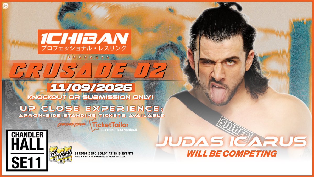 IchibanPuroUK's tweet photo. NO SLEEP

Sinner &amp; Saint debut in ICHIBAN at CRUSADE 02! 

🇨🇦 JUDAS ICARUS
🇨🇦 TRAVIS WILLIAMS
🍁 Hottest free agents
🏆 Prestige Tag Team Champions
🏆 Smash Tag Team Champions

🗓️ 11/09/2026
🩸 Knockout/submission ONLY
🙇 Stand right by the ring!
📍 Chandler Hall, London https://t.co/cYzDplyNDo