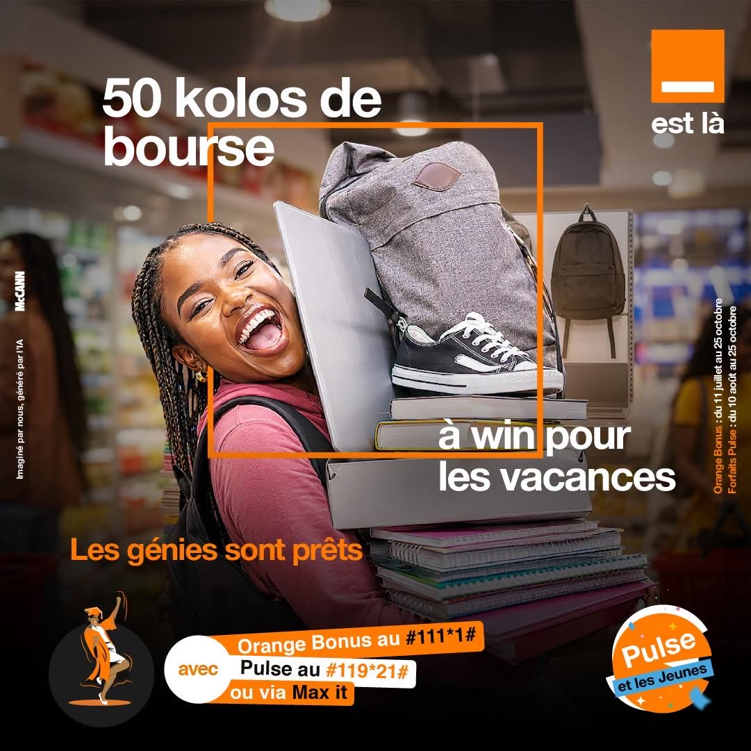 Orange_Cameroun's tweet photo. 🎒 Avec Orange, un génie est toujours prêt, même en vacances ! 😎💯

Tente de gagner l’une des 1000 bourses de 50 kolos 🤑.

Souscris à Orange Bonus #111*1# ou Pulse #119*21# via Max it.

#OrangeEstLà #OrangeBonus #OrangePulse #PrêtPourLesGénies https://t.co/Rl55qRbAm7