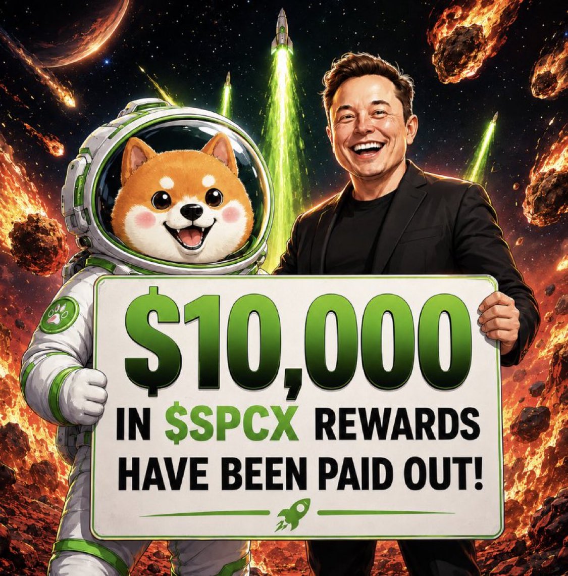 AsteroidRH_'s tweet photo. 🎉We have just crossed $10,000 in $SPCX Payouts
 
Hold $ASTEROID = Earn $SPCX in passive rewards https://t.co/e5za5w8nkj