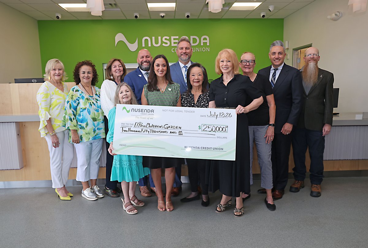 nusendacu's tweet photo. Nusenda proudly gifts $250,000 to El Paso Children's Garden, creating a vibrant space for families to explore! 💚 https://t.co/TKWrWZSuek #NusendaCreditUnion #ElPasoChildrensGarden https://t.co/z6twMnlqHE
