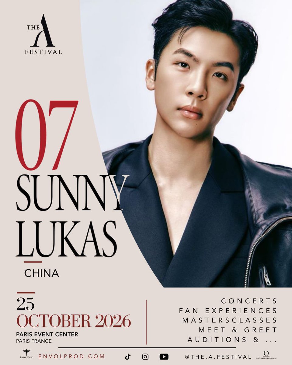 TheAFest's tweet photo. Beyond borders. Beyond languages. ✨

From speaking in six languages to singing in French with Laissez-moi faire, #SUNNYLUKAS is bringing a new generation of C-pop to Europe.

📍 Paris • 24 October 2026
🎟️ Tickets: https://t.co/M8LUhBMWju https://t.co/nVIj5trdNi