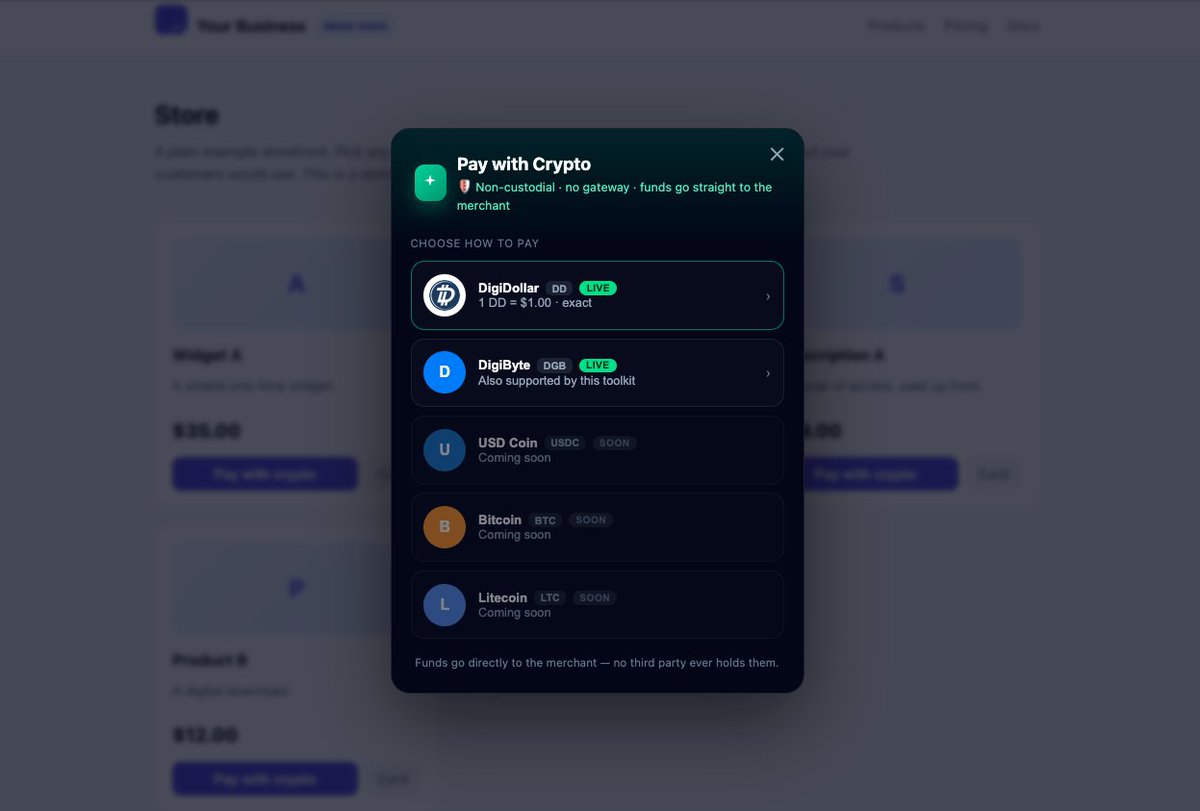 BlockIndexAI's tweet photo. Today we're open-sourcing how we integrated $DGB &amp; DigiDollar payments at https://t.co/4Dj4Qqa0MX 🎉

A full toolkit: library, guides, node + wallet setup &amp; a live demo. Anyone can accept DD &amp; DGB non-custodially.🚀

We accept DigiDollar starting today!💵
https://t.co/c4248Ls4MH https://t.co/bPuxa4Iv9q